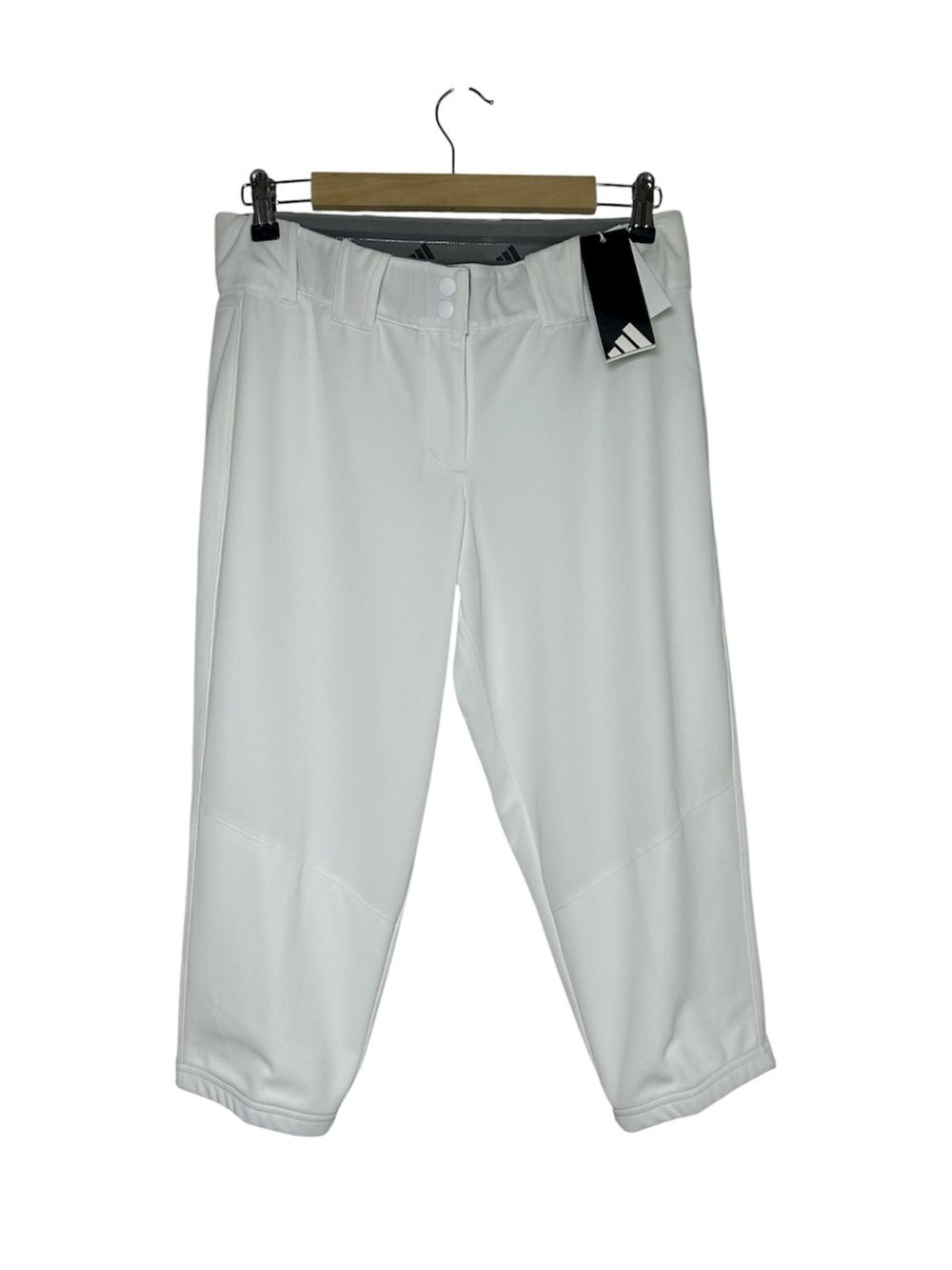 adidas Girls' Instinct Knit Knee Length Elastic Waistband White Softball Pants M
